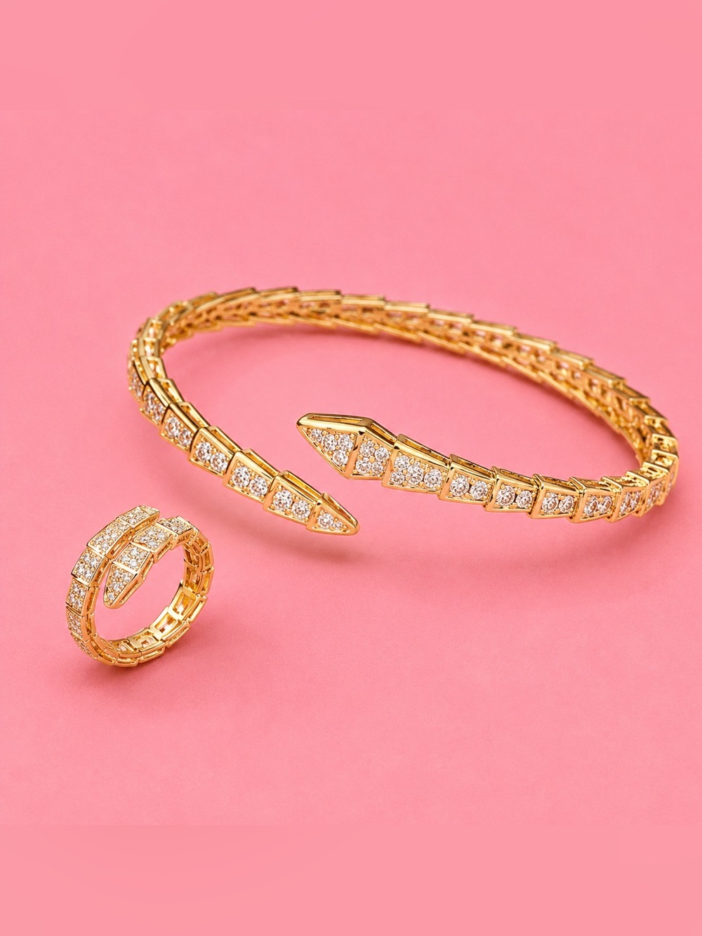Serpenti Gold Snake Zircon Crystal Bracelet&Ring Set
